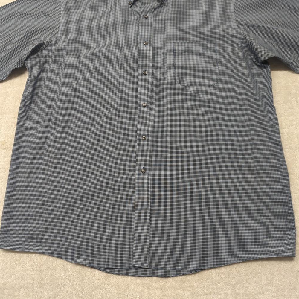 Stafford Dress Shirt Mens 18 34/35 Blue Micro Check Wrinkle Free Button Down Vtg - Picture 4 of 11